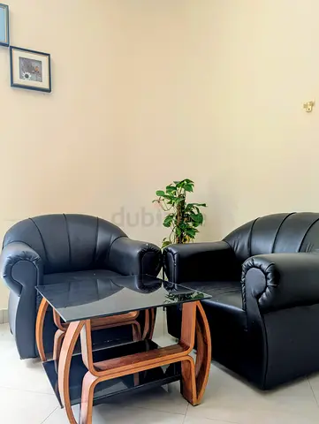 Black Leather 2-Seater Sofa and Armchair Set with Glass Coffee Table