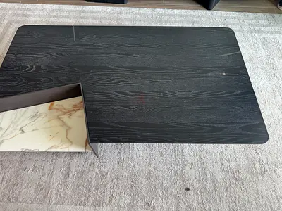 Modern Black Wood-Effect Coffee Table with Marble Shelf