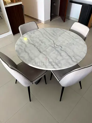 Round Marble-Top Dining Table with 4 Chairs
