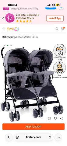 Baby hug twin stroller for sale