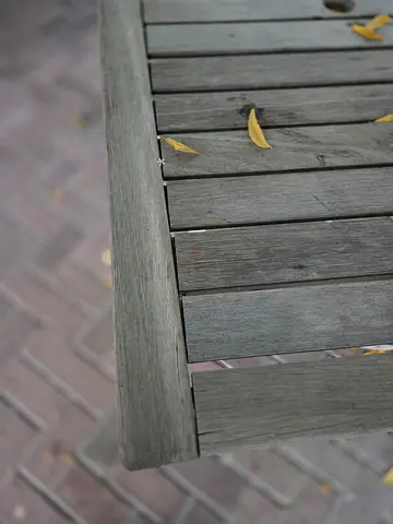 Used Outdoor Wooden Slatted Table - Weathered Teak Finish