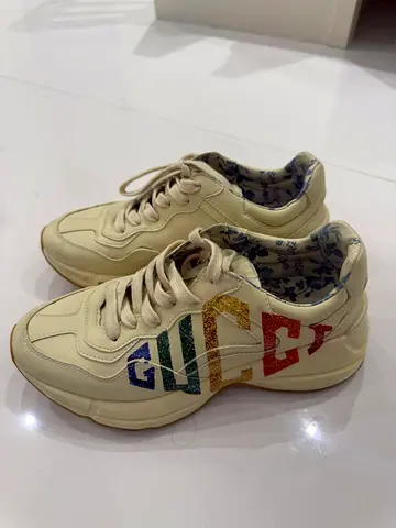 White sneakers with rainbow logo detail, GUCCI (copy) size US8.5