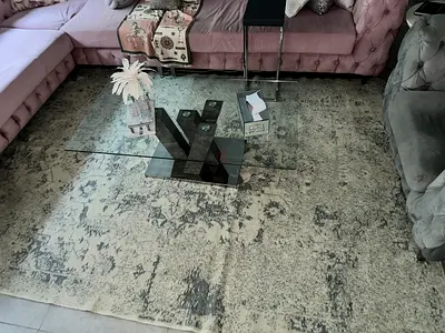 Large Modern Gray/ Ivory Area Rug - gently Used