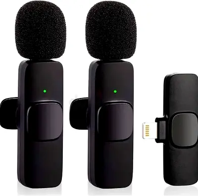 Wireless Lavalier Clip-on Microphone Set (Dual Mics + Receiver) for iPhone/Lightning