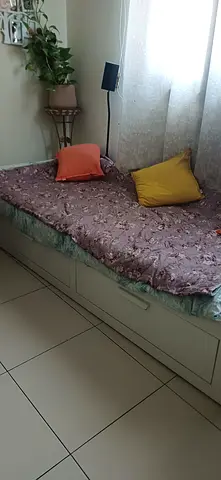 Single bed frame with mattress and bedding (ready to use)
