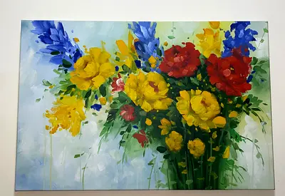 Colorful Floral Canvas Painting — Framed Wall Art