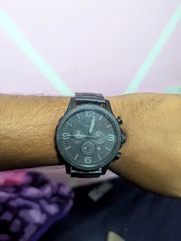Mens Fossil Black Chronograph Watch - Metal Strap