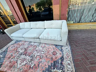 CrateBarrel Lounge Deep 3 Seater Sofa Beige Light Grey 3-Seater Sofa with Cushions - Good Condition