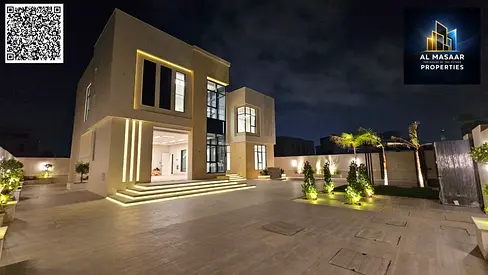 Own the largest villa in Al Yasmin area, 8000 sq ft, with 6 bedrooms, a swimming pool, and a large