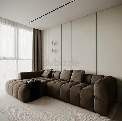 Modern Modular L-Shaped Plush Sofa (Brown) - Comfortable Sectional