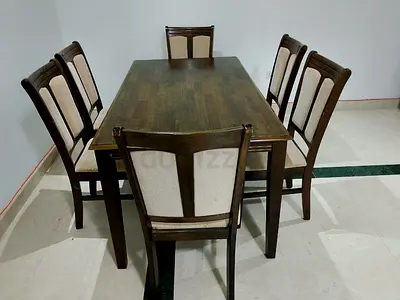 Solid Wood 6-Seater Dining Table with Upholstered Chairs