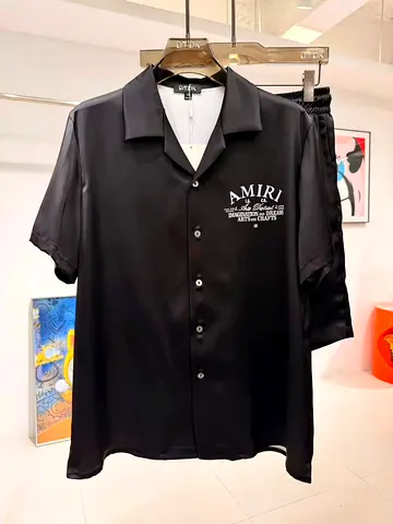Amiri Black Short-Sleeve Silk-Feel Button-Up Shirt (Set with Shorts Available)