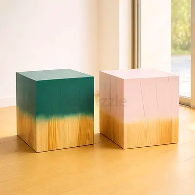 Pair Of Modern Solid Wood Cube Coffee Tables