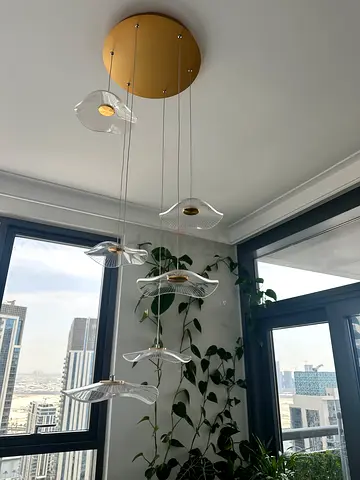 Modern multi-drop glass pendant light fixture (6 lights) adjustable light color