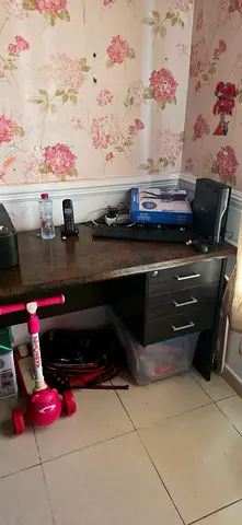 Used Dark Wood Office Desk with Drawers - Good Condition