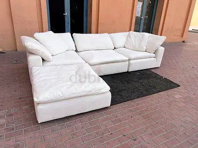 Marina home feather filled Sofa White L-shaped 4-seater Fabric Corner Sofa with Chaise