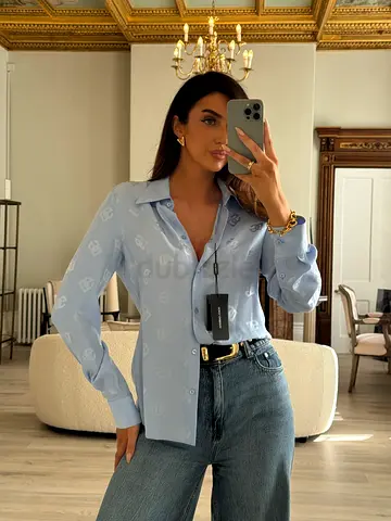 AUTHENTIC DOLCE  GABBANNA SILK JACQUARD SHIRT WITH ALL-OVER DG LOGO (SIZE 46/UK14)