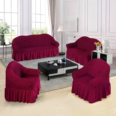 Textured Sofa Cover Set - Maroon