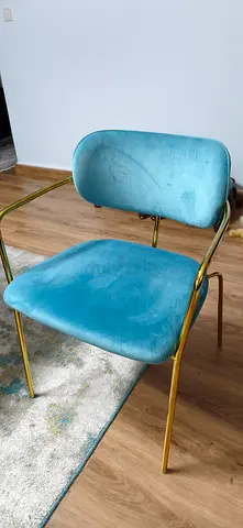 4 chairs - Blue Velvet Accent Chair with Gold Frame – Good Condition
