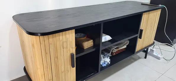 Wooden TV Console / Media Unit with Sliding Doors - Good Condition