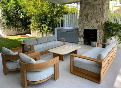 Solid Teak Outdoor Sofa Set with Coffee Table — 7-Piece