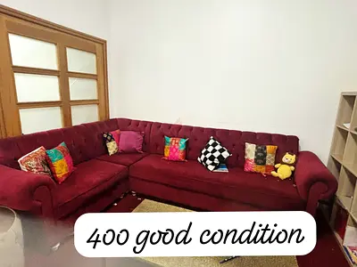 Maroon L-shaped Corner Sofa - Good Condition