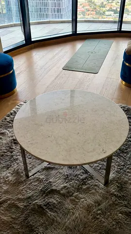 Round White Marble Coffee Table with Metal Legs — Good Condition