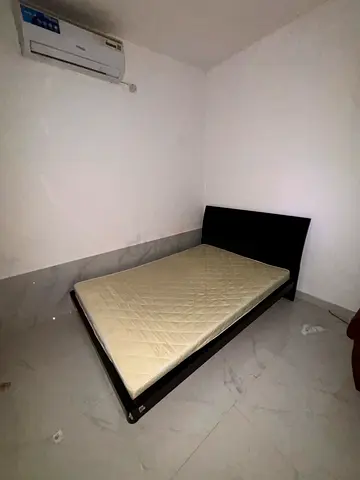 Dark wood double bed frame with mattress - good condition