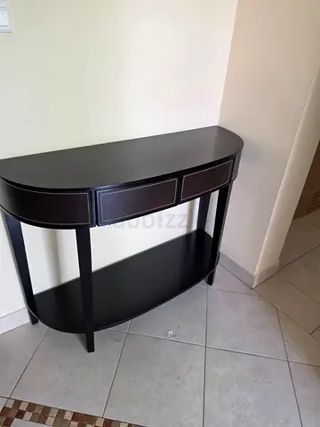 Dark Wood Half-Moon Console Table with Shelf