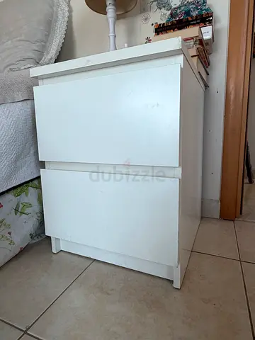 Simple White 2-Drawer Nightstand / Bedside Table - Good Condition