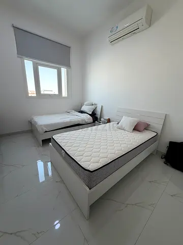White double bed frame with mattress - modern minimal design