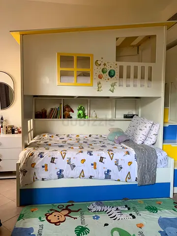 White  Yellow Kids Bunk Bed with Storage and Playhouse Design