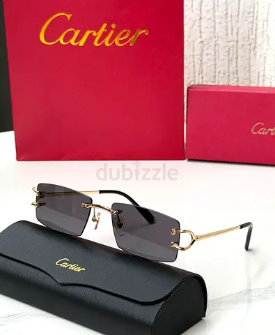 Cartier Rimless Rectangular Sunglasses - Gold Frame, Dark Lenses
