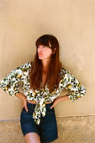 Zara Fruit Print Tropical Top With Front Knot