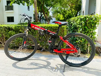 26” Folding Mountain Bike – Dual Suspension + Disc Brakes + FREE Lock  Pump