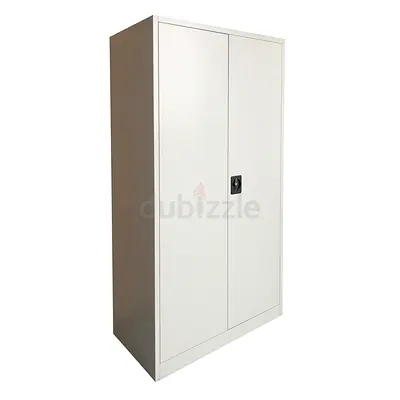 Tall White Metal Storage Cabinet with Lockable Doors