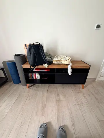 Low Modern TV Unit / Media Console - Black and Wood Finish