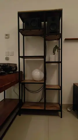 URGENT SELL - Industrial-style metal and wood shelving unit — 5-tier display/storage