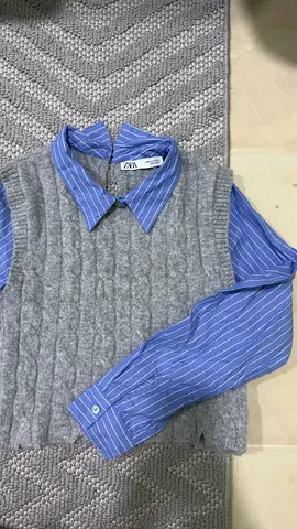 Zara layered look blue shirt with grey knit vest - size M or S