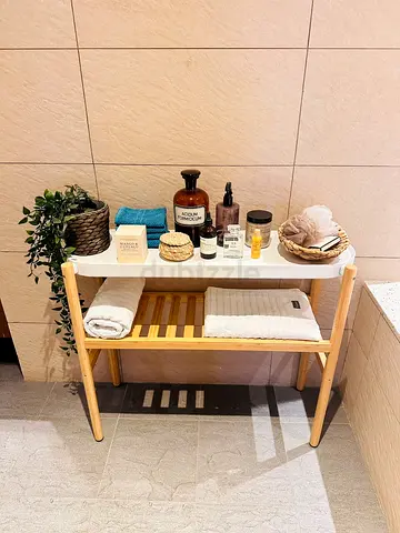 Compact Wooden Bathroom Storage Shelf with Two Tiers