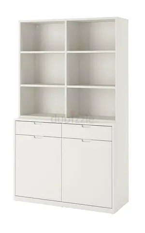White 2‑Drawer 2‑Door Storage Cabinet with 6 Open Shelves (Like New)