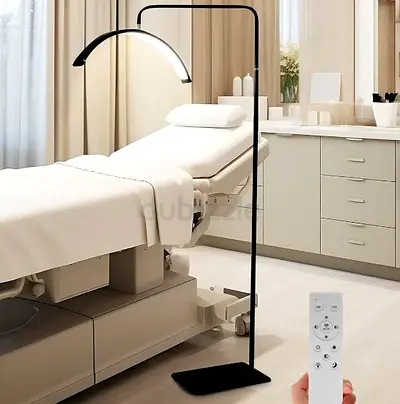 Adjustable Black Arc Floor Lamp with Remote — Medical/Salon Style