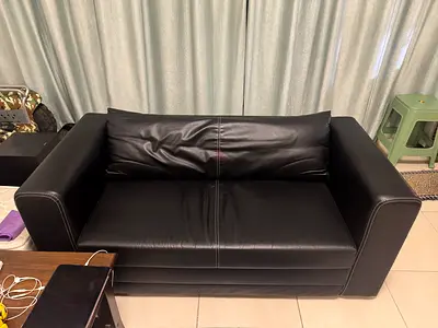IKEA Black Leather 2-Seater Sofa