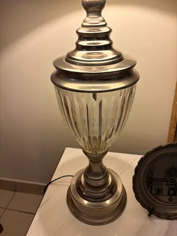 Glass and Brushed Nickel Table Lamp - Good Condition