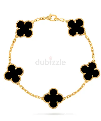 Gold-tone Bracelet with Black Clover Motif (5 Charm Alhambra Style)
