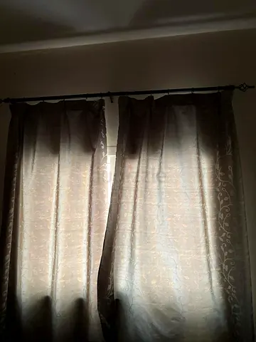 Pair of Grey Patterned Curtains with  Rod