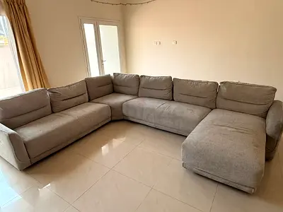 Large L-shaped Grey Fabric Corner Sofa — Comfortable Family Couch