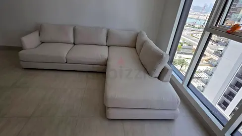 West Elm L Shape Sofa Beige Light beige L-shaped corner sofa — 3-seater with chaise (good condition)