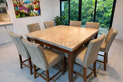 Marble Top Solid Wood Dining Table And Chairs