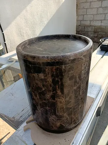 Round Dark Emprador Marble Side Table / Pedestal - Dark Brown